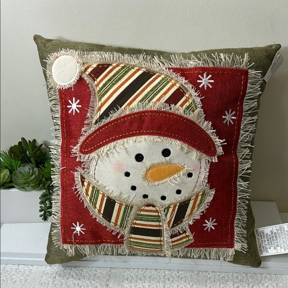 Other - Festive Snowman Holiday Pillow - Red and Green new